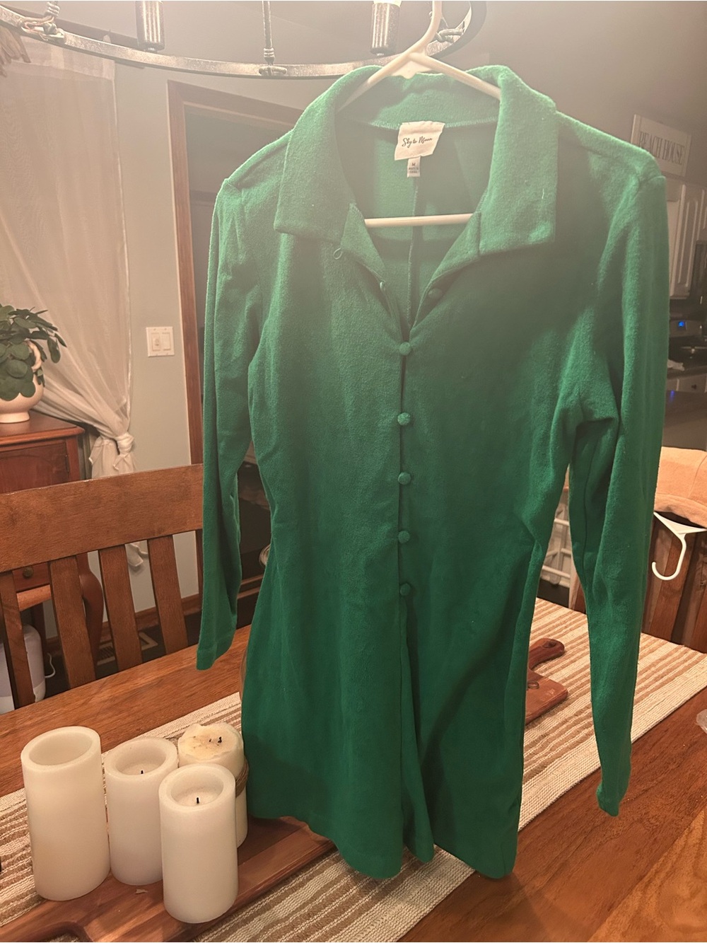 Women's Emerald Green Button-Front jumpsuit with short.